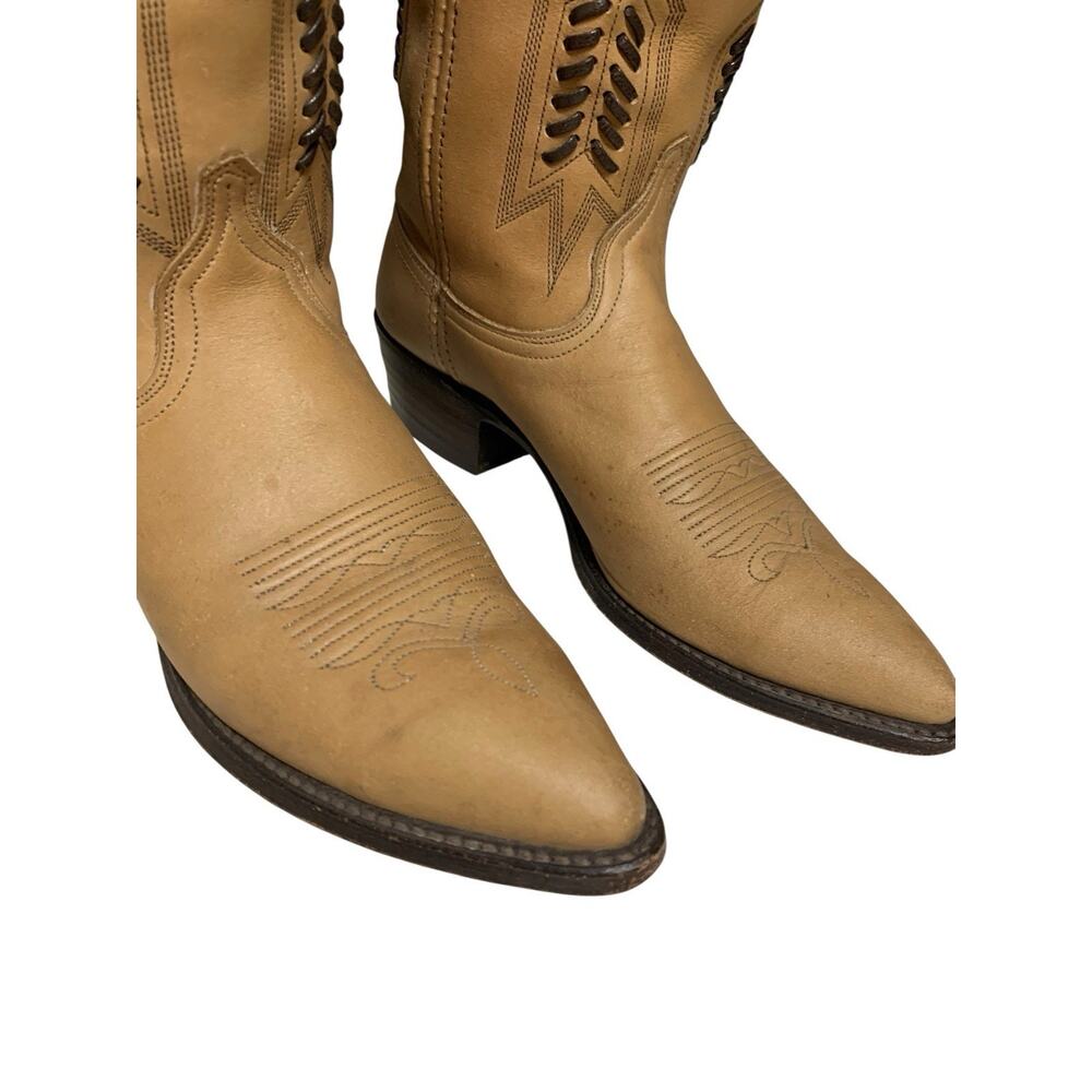 Dan Post Tan Brown Leather Pointed To Coastal Cowgirl Boots Whipstitch Aztec 6.5 - Picture 2 of 11
